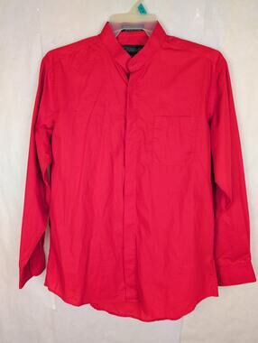 Damante couture red collarless button up dress shirt size 16.5 Classic Career
